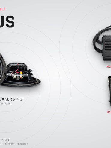 Clarus — Road Glide 3 (2026+ · Skyline OS) kit components: speakers, amplifier and interface