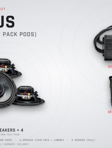 Clarus — Ultra (w/ Tour Pack Pods) (2025 · Skyline OS) kit components: speakers, amplifier and interface